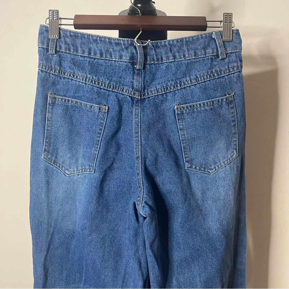 Alexander‎ Wang Women’s High Rise Wide Leg Raw Hem 4 Pocket Blue Jeans Sz M